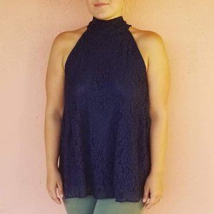 Entro Navy Lace Babydoll Halter Blouse